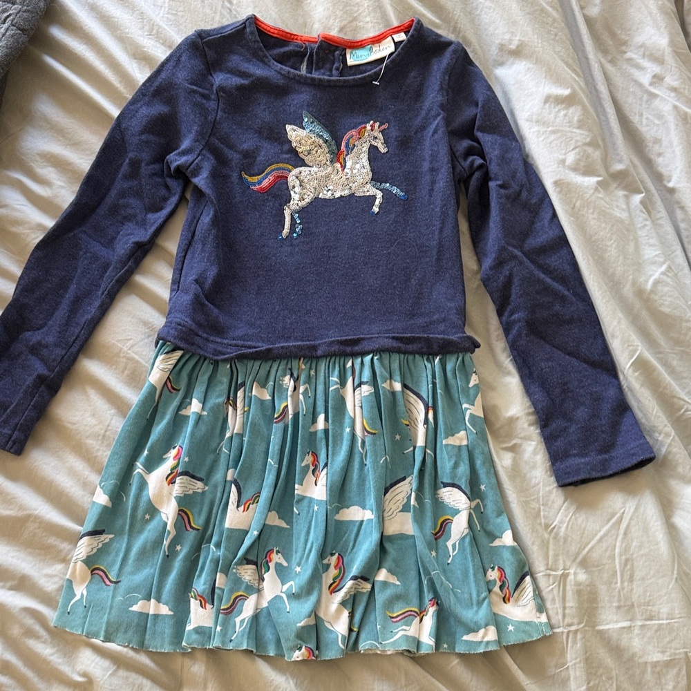 Mini Boden Navy and Teal Pegasus Dress
